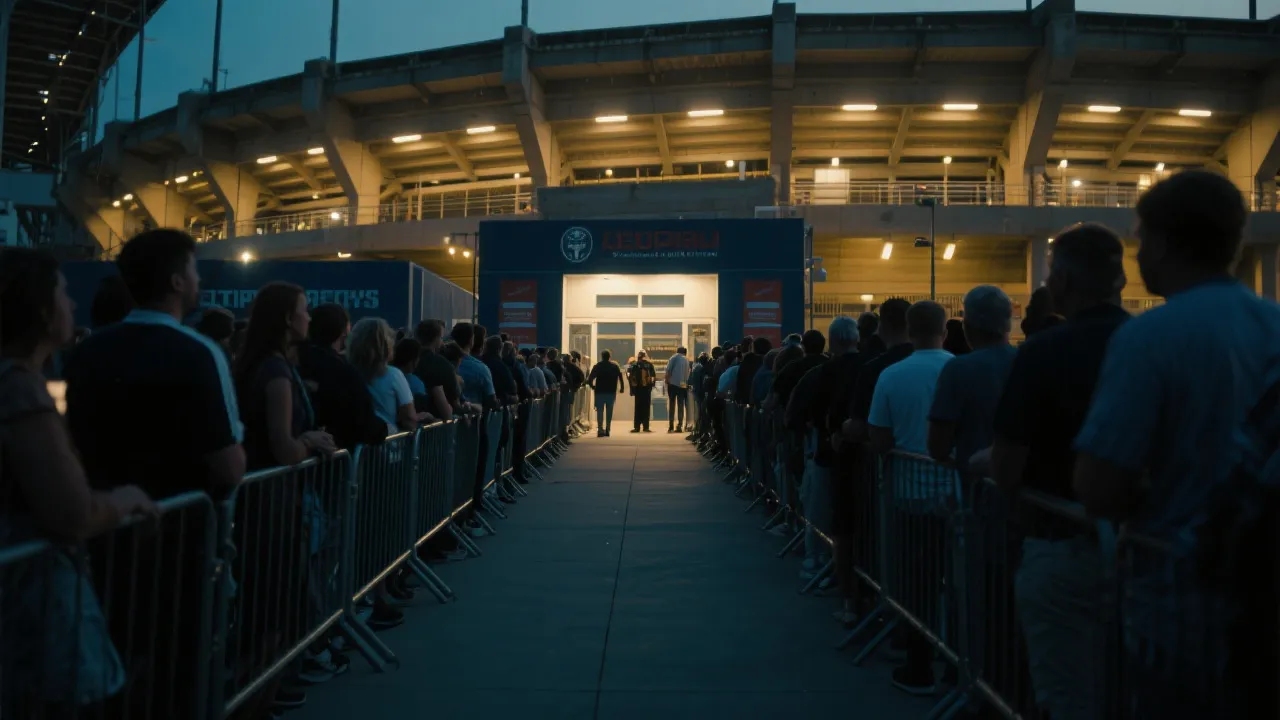 比赛日人潮与入场通道的秩序感，提示提前规划的重要性